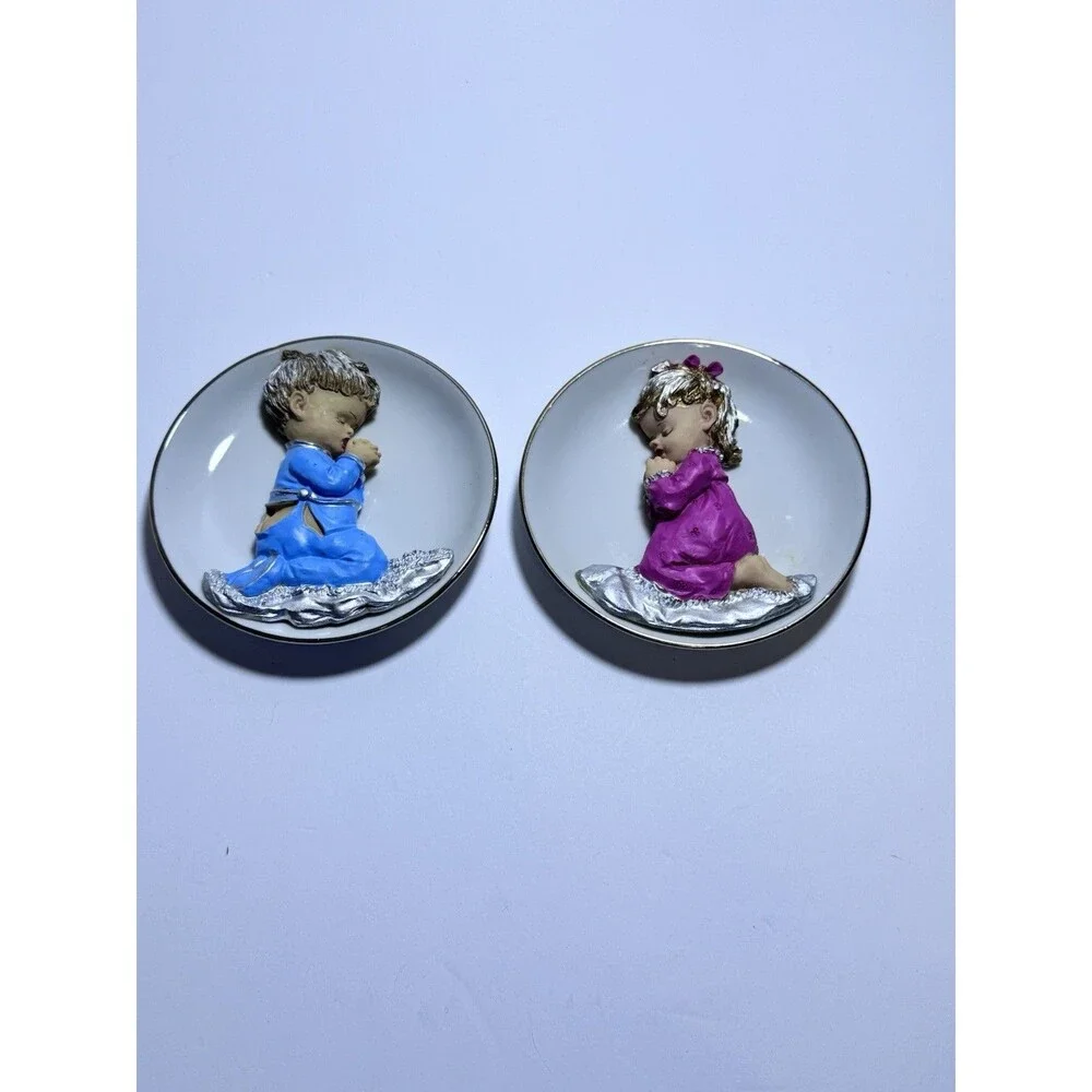 Praying Children Mini Plates Set of 2 Blue Pink Religious Decor Religious Art